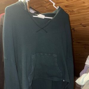 aerie dark teal waffle-knit hooded pullover